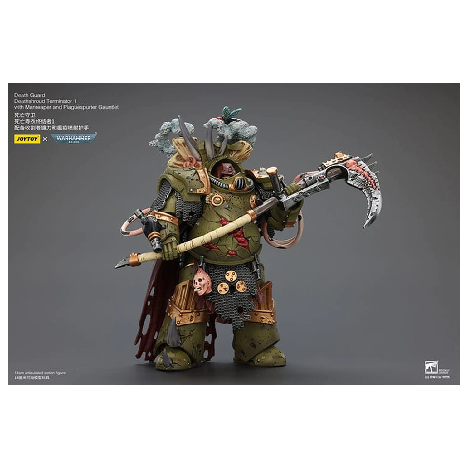 Warhammer 40k akčná figúrka 1/18 Death Guard Deathshroud Terminator 1 s Manreaper a Plaguespurter Gauntlet 14 cm produktová fotografia