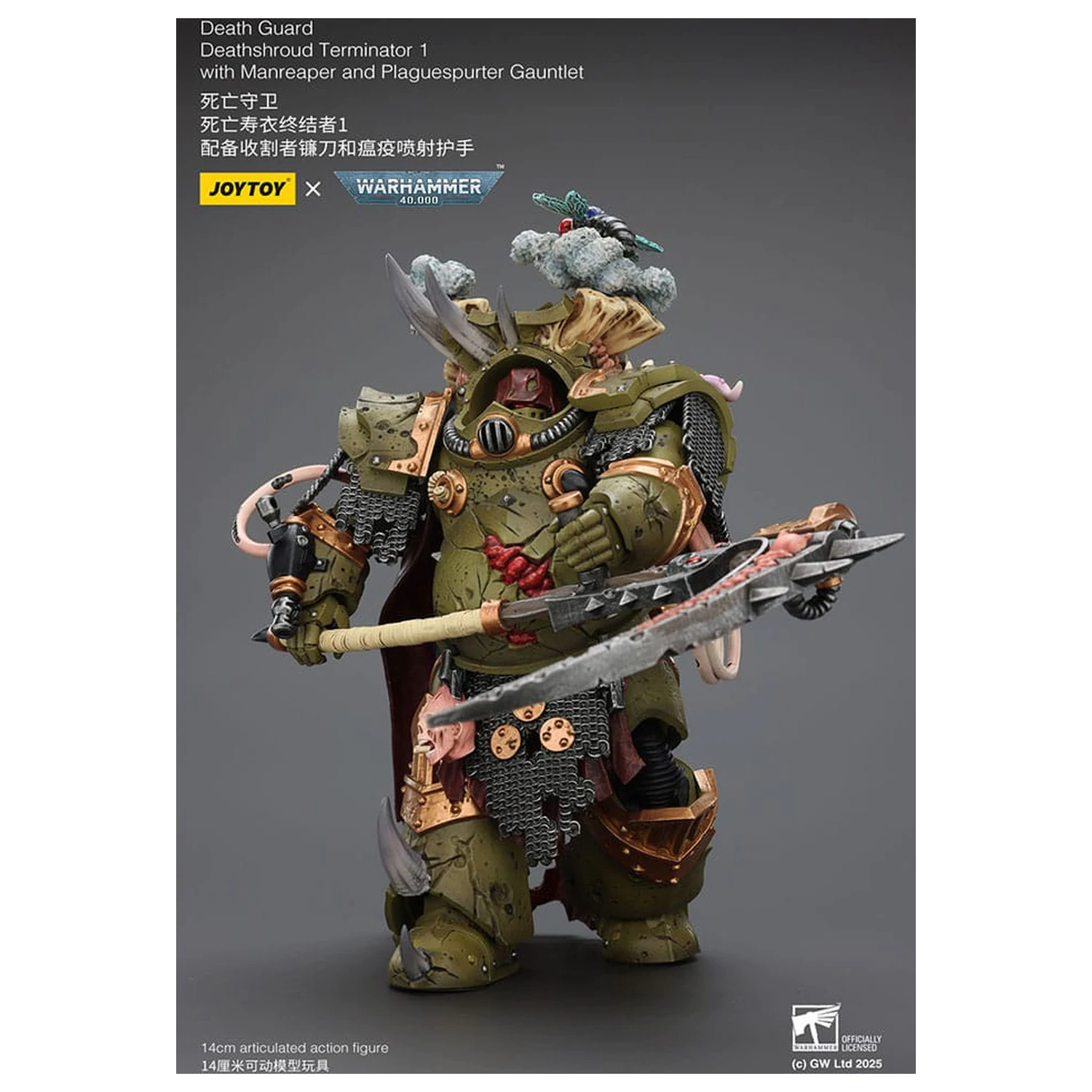 Warhammer 40k akčná figúrka 1/18 Death Guard Deathshroud Terminator 1 s Manreaper a Plaguespurter Gauntlet 14 cm produktová fotografia