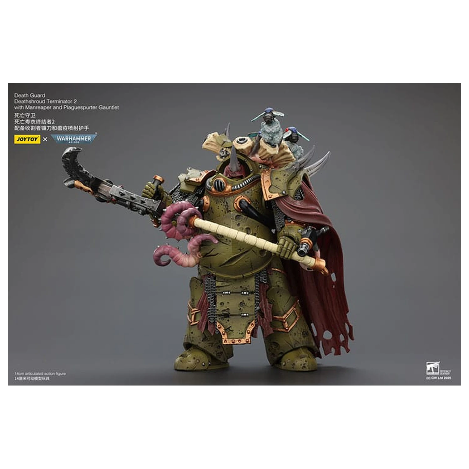 Warhammer 40k akčná figúrka 1/18 Death Guard Deathshroud Terminator 2 s Manreaper a Plaguespurter Gauntlet 14 cm produktová fotografia