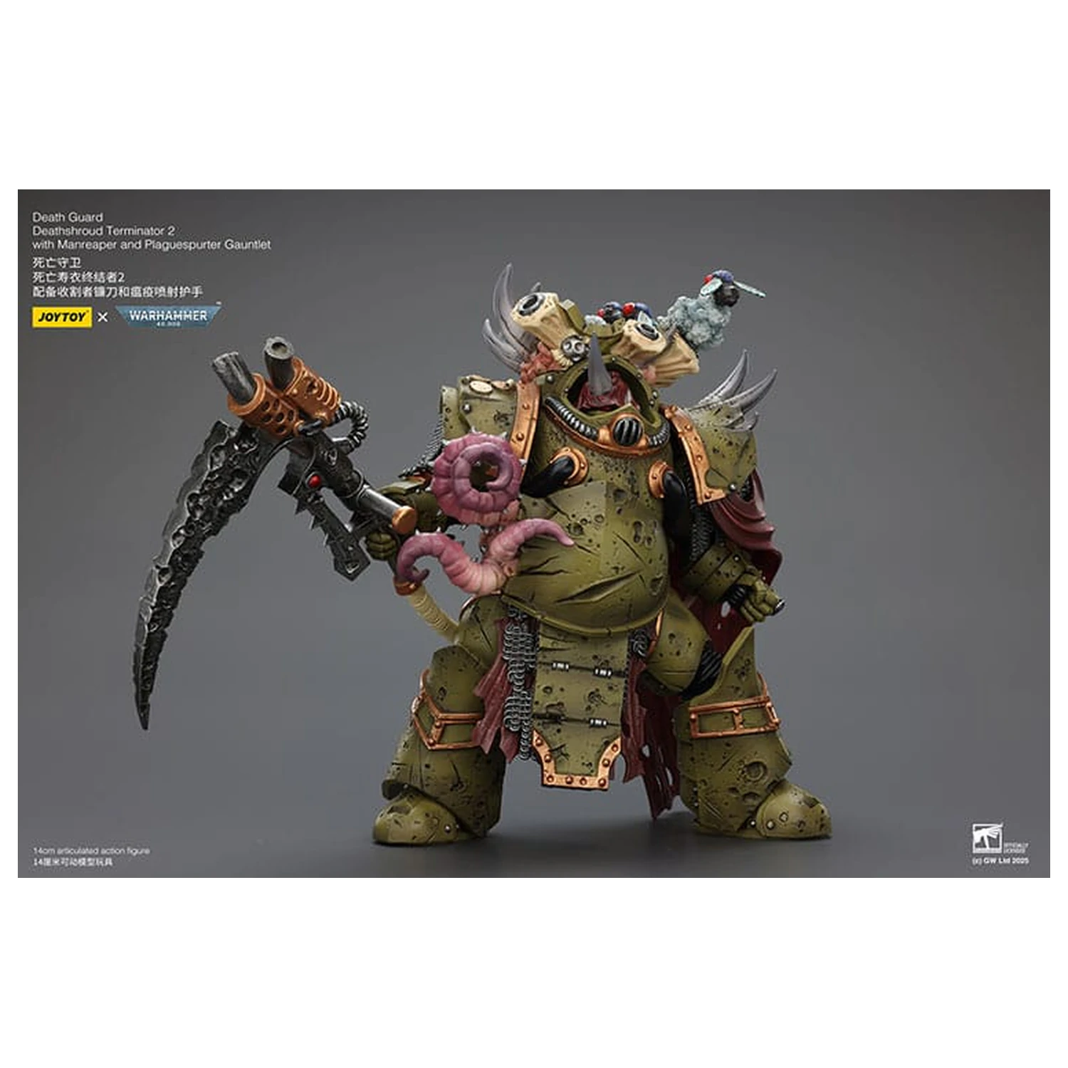 Warhammer 40k akčná figúrka 1/18 Death Guard Deathshroud Terminator 2 s Manreaper a Plaguespurter Gauntlet 14 cm produktová fotografia