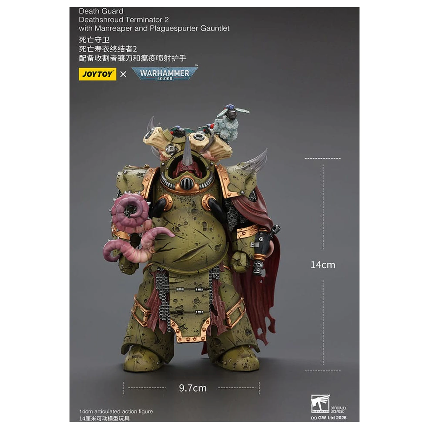 Warhammer 40k akčná figúrka 1/18 Death Guard Deathshroud Terminator 2 s Manreaper a Plaguespurter Gauntlet 14 cm produktová fotografia