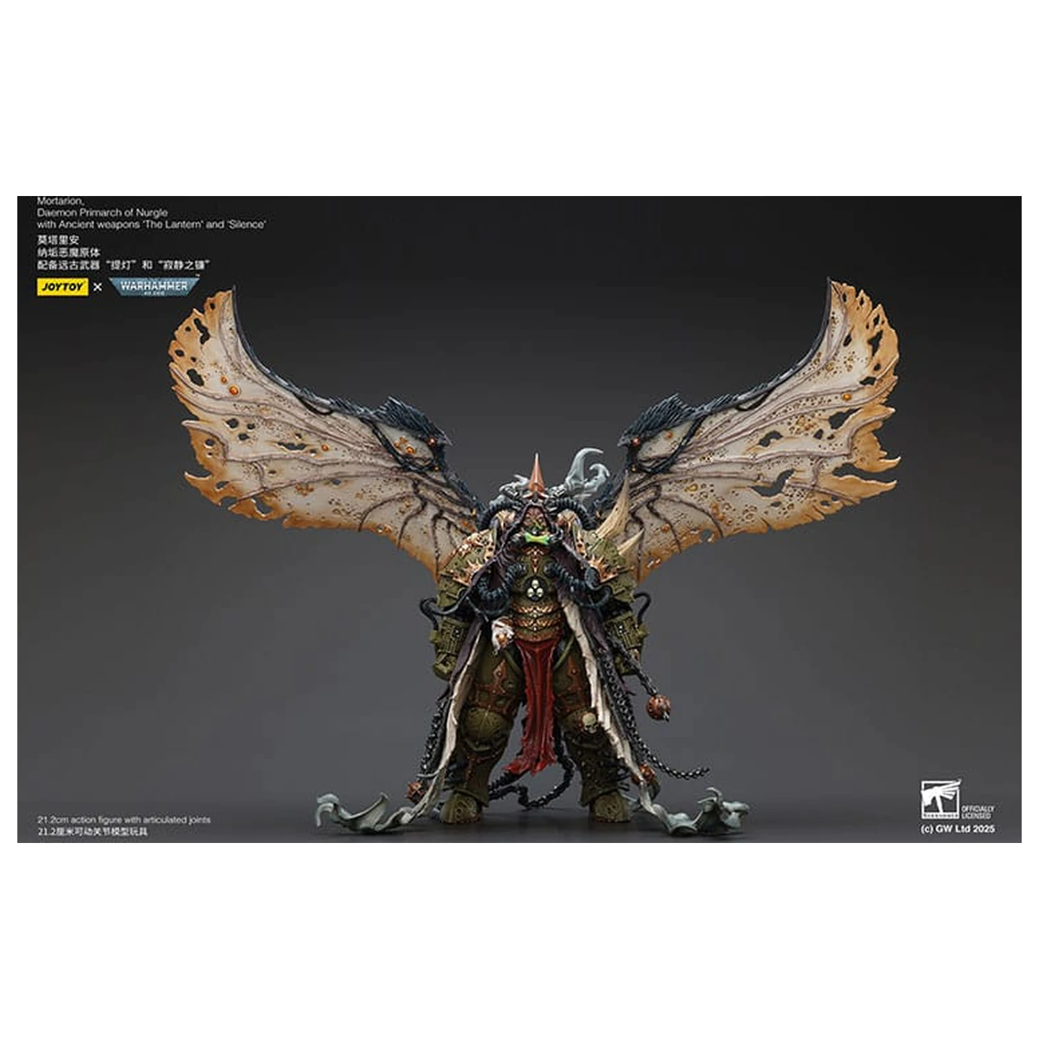 Warhammer 40k akčná figúrka 1/18 Mortarion Daemon Primarch of Nurgle s Ancient weapons The Lantern a Silence 21 cm produktová fotografia