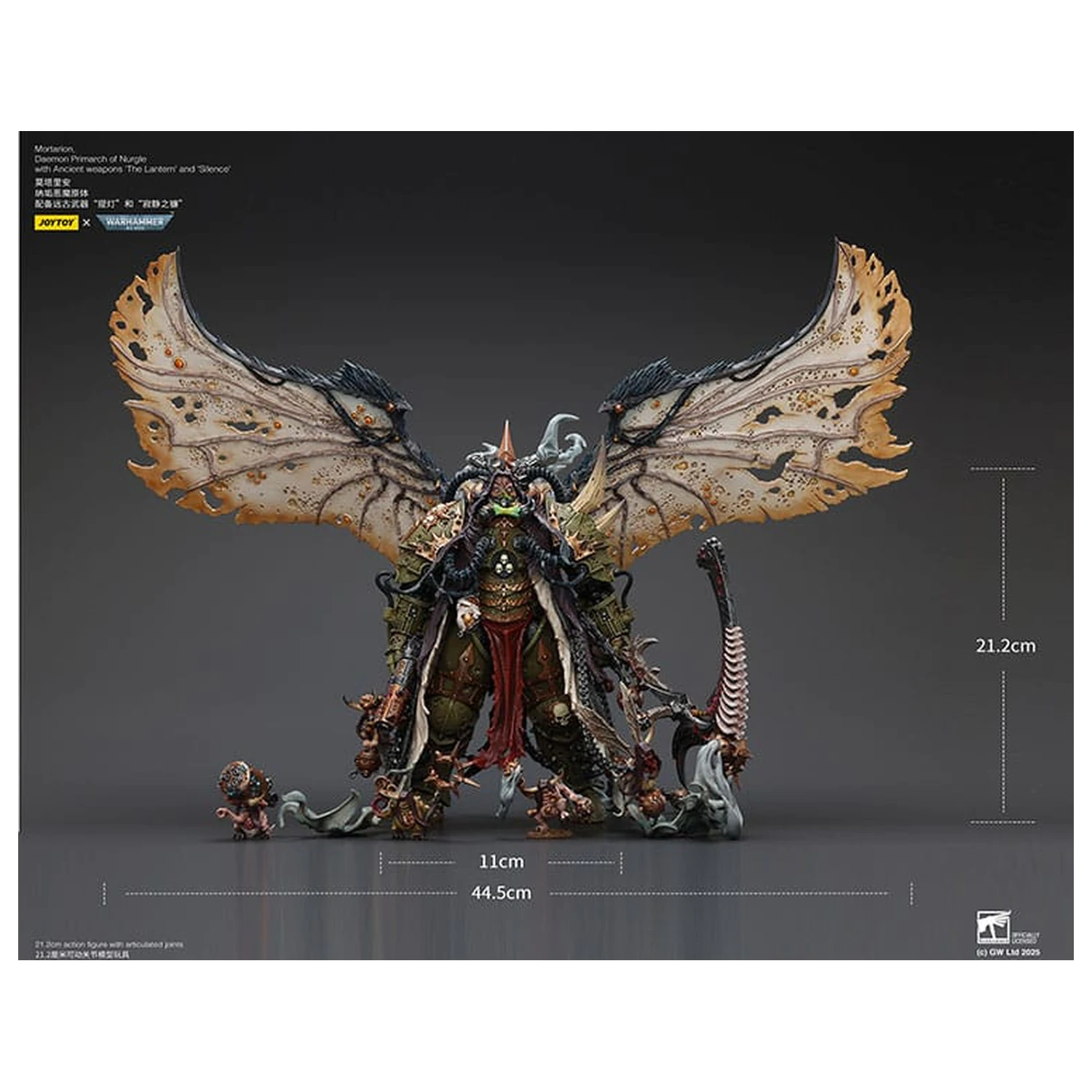 Warhammer 40k akčná figúrka 1/18 Mortarion Daemon Primarch of Nurgle s Ancient weapons The Lantern a Silence 21 cm produktová fotografia