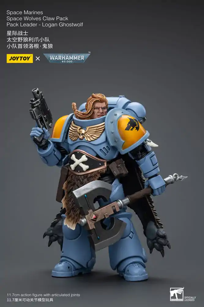 Warhammer 40k Akčná figúrka 1/18 Space Marines Space Wolves Claw Pack Pack Leader -Logan Ghostwolf 12 cm produktová fotografia