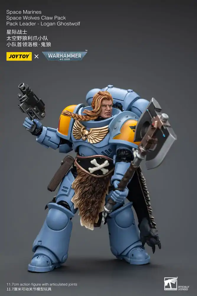 Warhammer 40k Akčná figúrka 1/18 Space Marines Space Wolves Claw Pack Pack Leader -Logan Ghostwolf 12 cm produktová fotografia