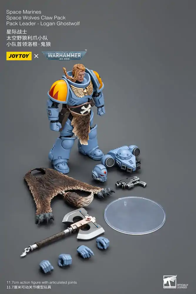 Warhammer 40k Akčná figúrka 1/18 Space Marines Space Wolves Claw Pack Pack Leader -Logan Ghostwolf 12 cm produktová fotografia