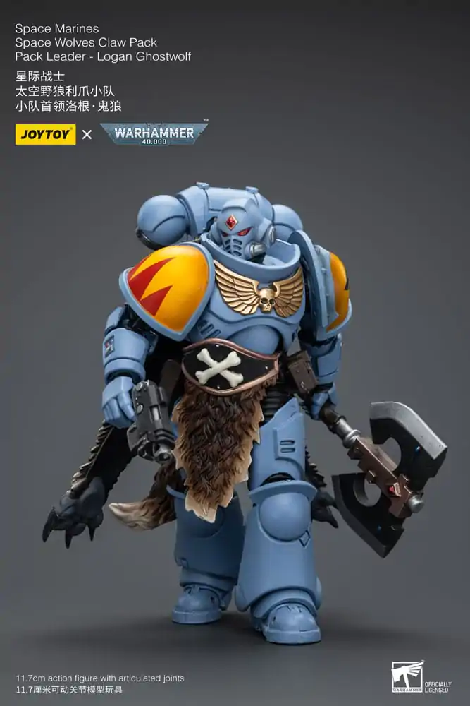 Warhammer 40k Akčná figúrka 1/18 Space Marines Space Wolves Claw Pack Pack Leader -Logan Ghostwolf 12 cm produktová fotografia