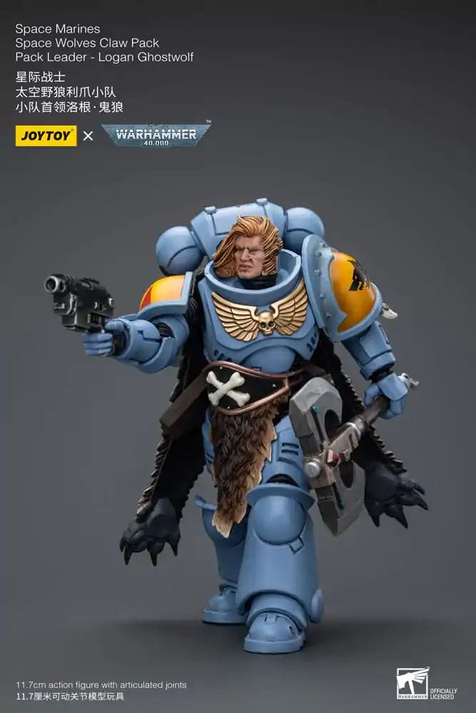 Warhammer 40k Akčná figúrka 1/18 Space Marines Space Wolves Claw Pack Pack Leader -Logan Ghostwolf 12 cm produktová fotografia