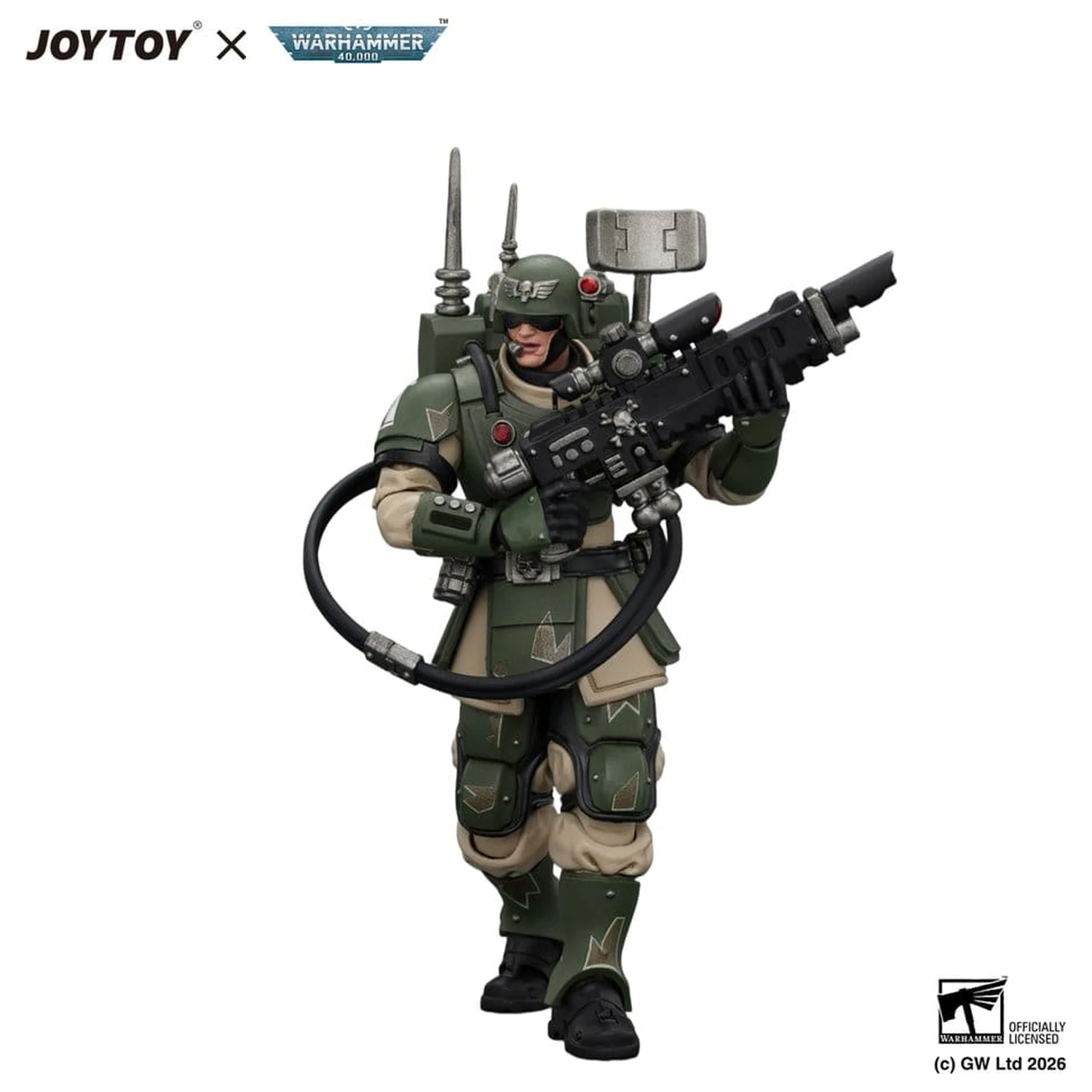Warhammer akčná figúrka Astra Militarum Kasrkin 3 s Hot-shot Lasgun a Vox-caster produktová fotografia