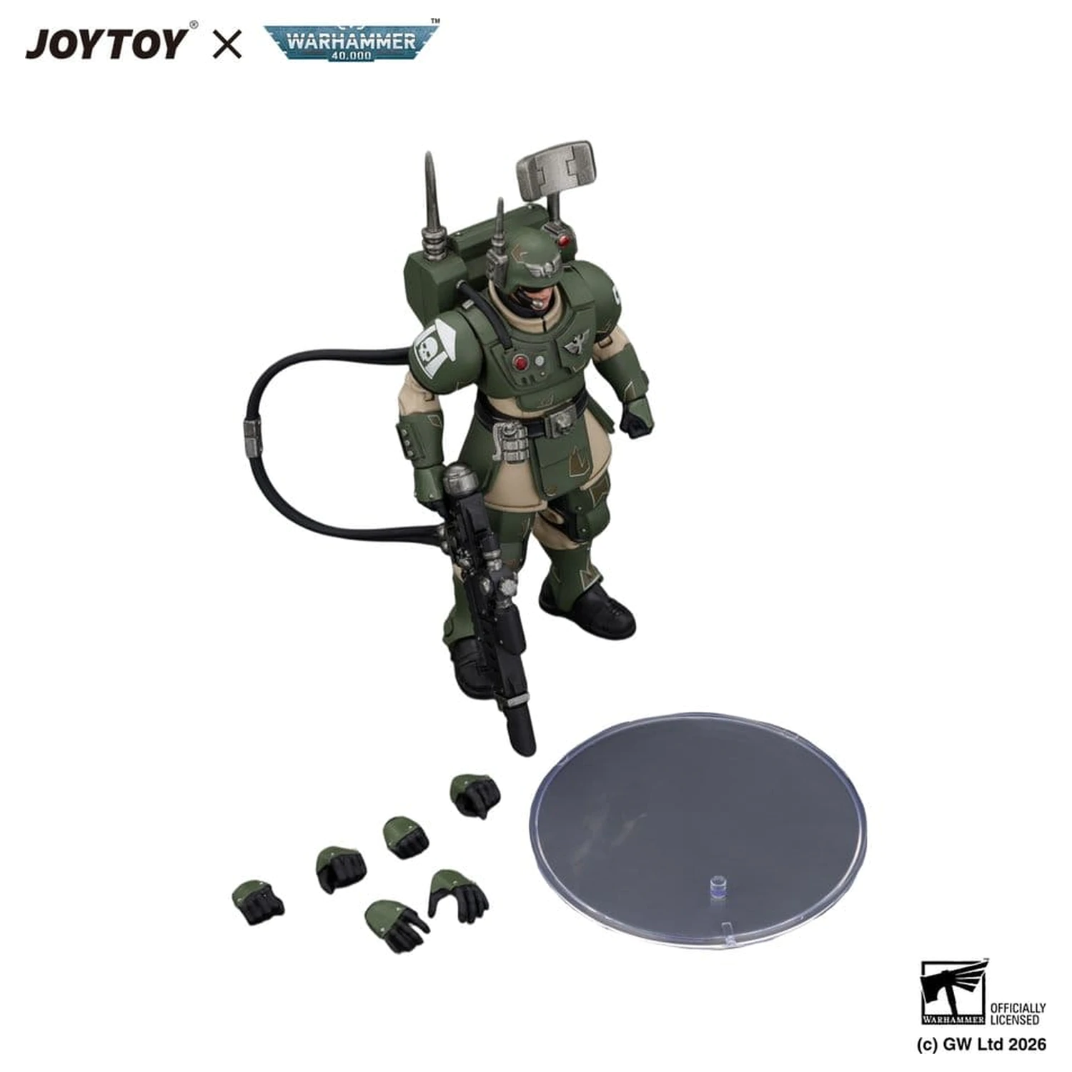 Warhammer akčná figúrka Astra Militarum Kasrkin 3 s Hot-shot Lasgun a Vox-caster produktová fotografia