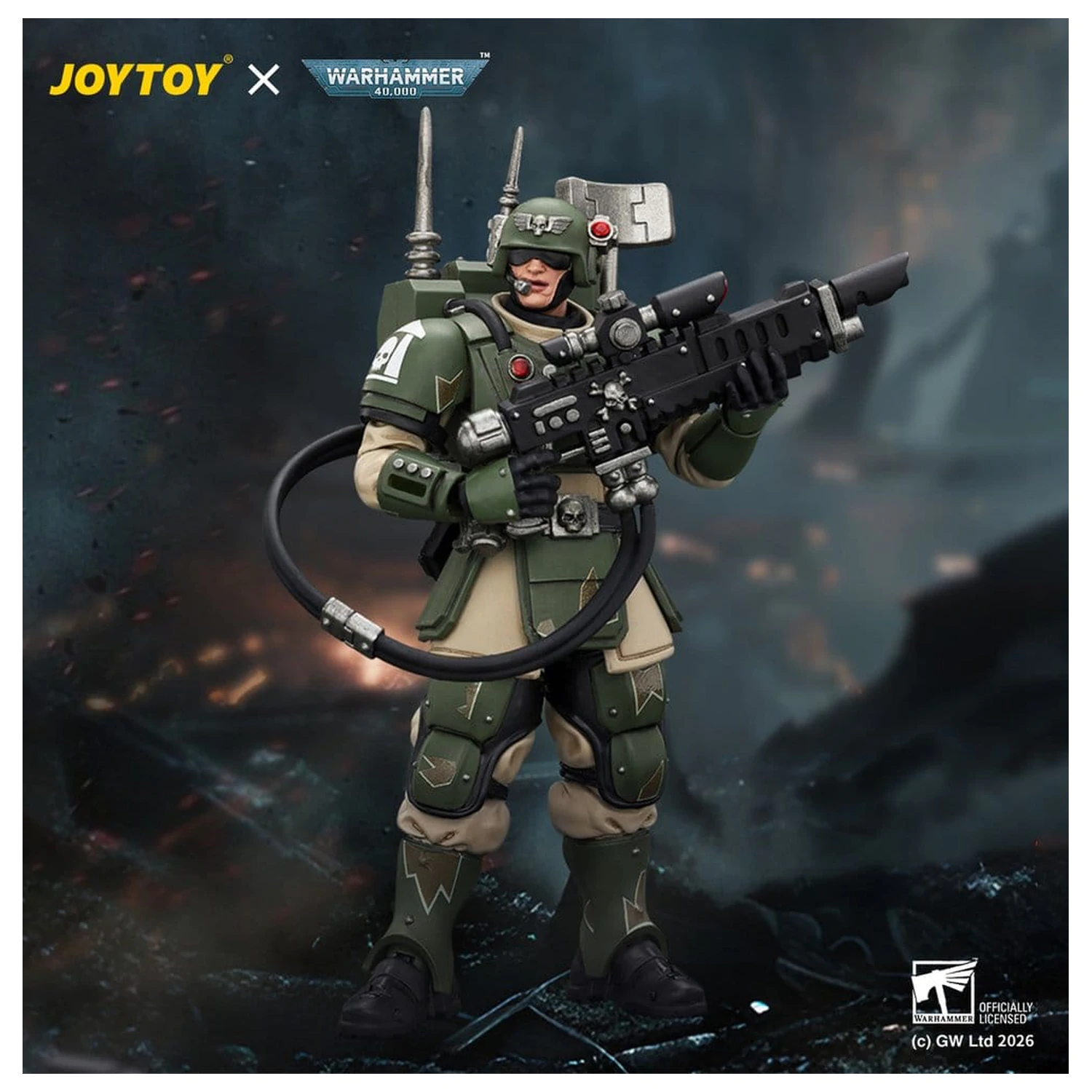 Warhammer akčná figúrka Astra Militarum Kasrkin 3 s Hot-shot Lasgun a Vox-caster produktová fotografia