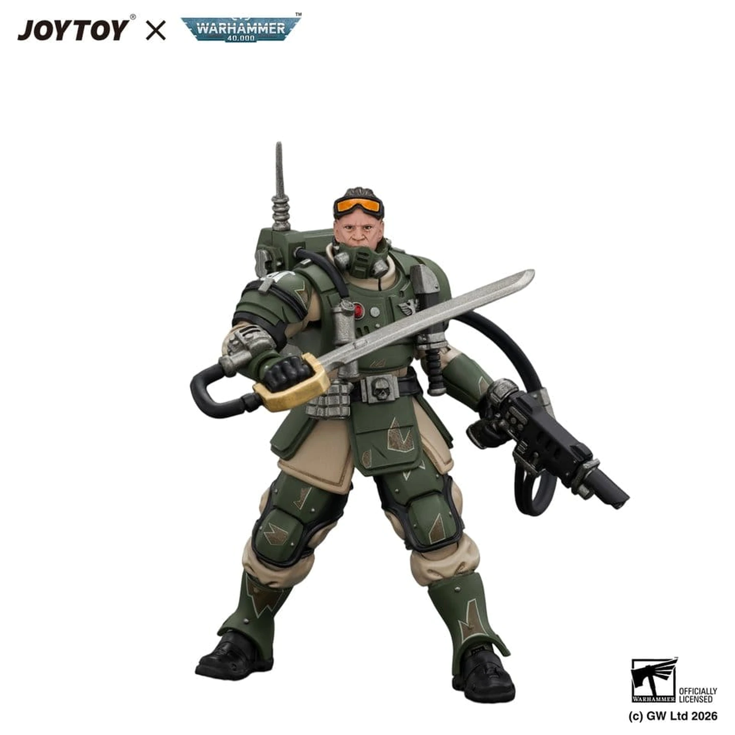 Warhammer akčná figúrka Astra Militarum Kasrkin 7 s Hot-shot Laspistol a Power Sword produktová fotografia
