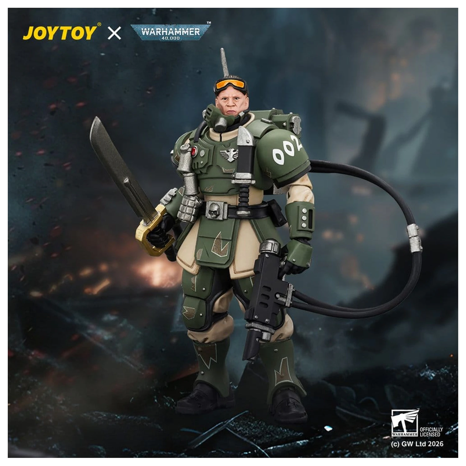 Warhammer akčná figúrka Astra Militarum Kasrkin 7 s Hot-shot Laspistol a Power Sword produktová fotografia