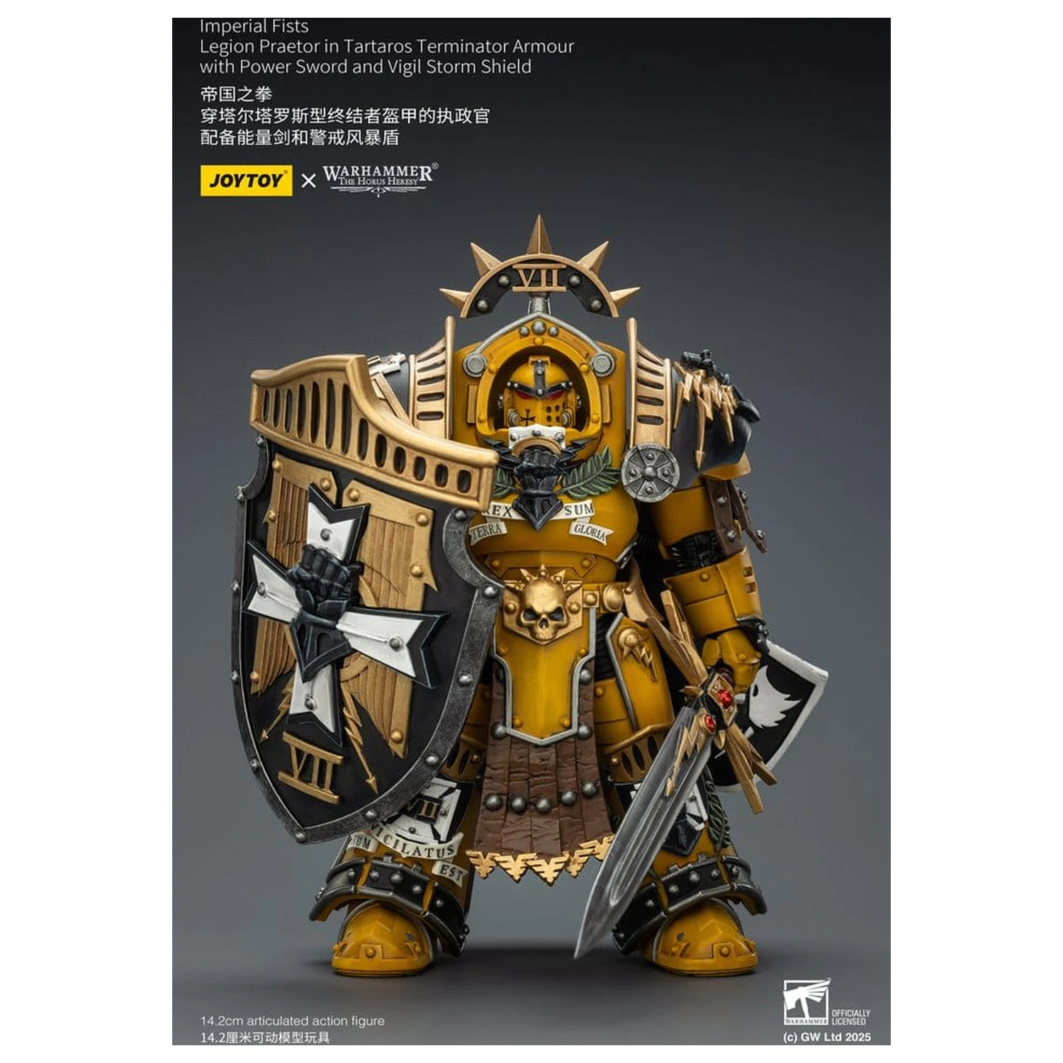 Warhammer Imperial Fists akčná figúrka Legion Praetor v Tartaros Terminator Armour s Power Sword a Vigil Storm Shield 14 cm produktová fotografia