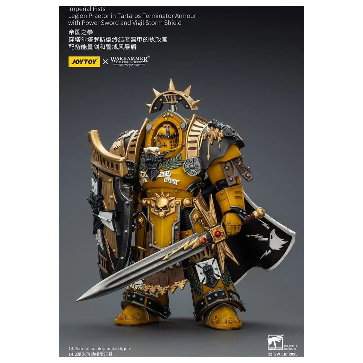 Warhammer Imperial Fists akčná figúrka Legion Praetor v Tartaros Terminator Armour s Power Sword a Vigil Storm Shield 14 cm produktová fotografia
