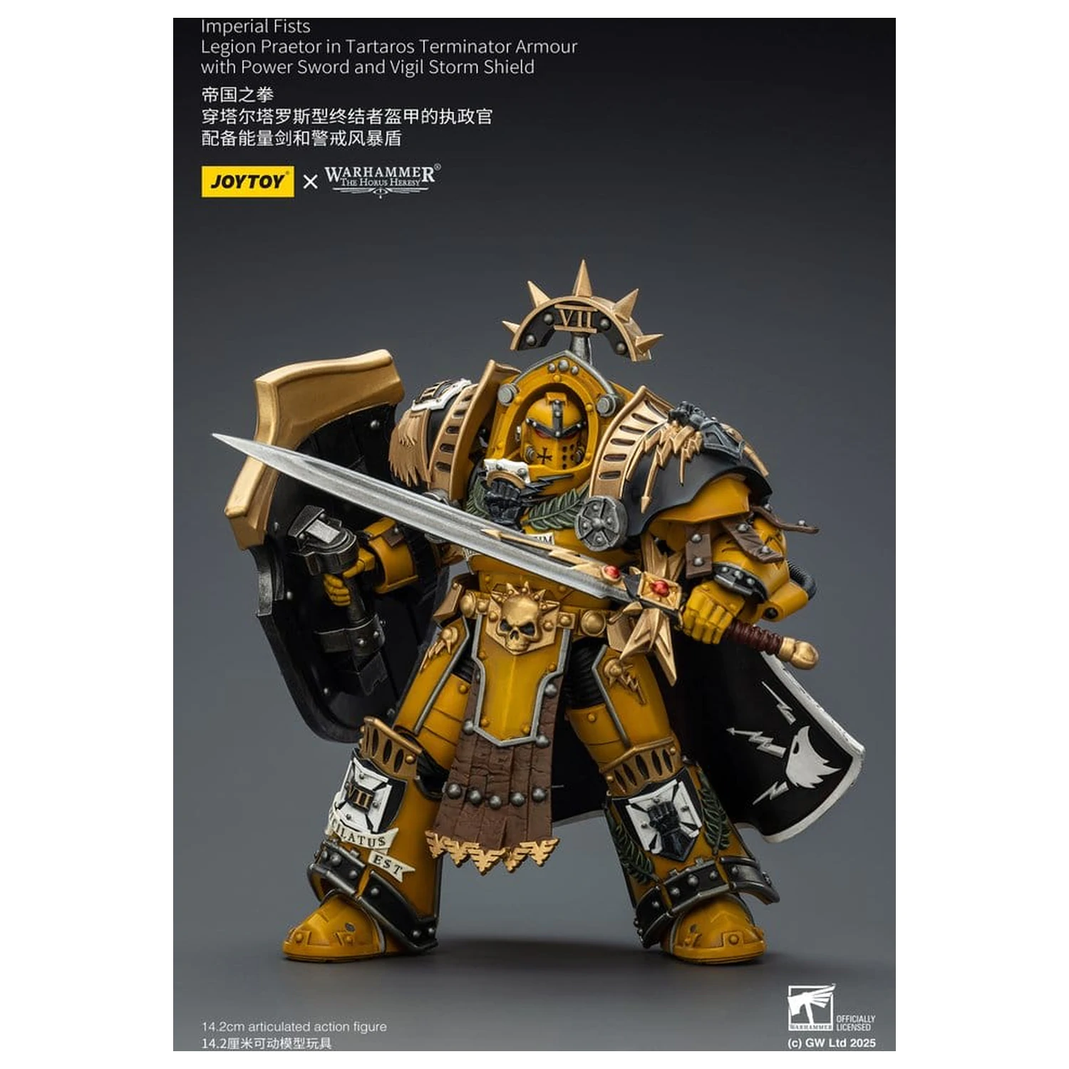 Warhammer Imperial Fists akčná figúrka Legion Praetor v Tartaros Terminator Armour s Power Sword a Vigil Storm Shield 14 cm produktová fotografia