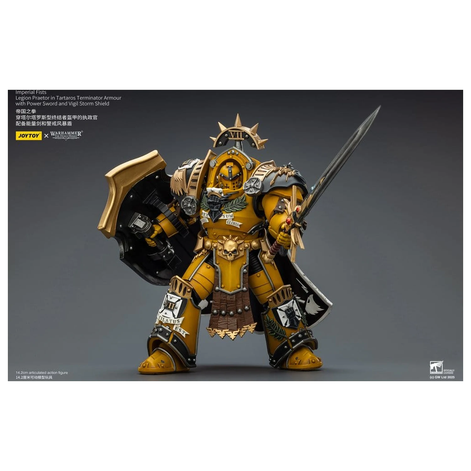 Warhammer Imperial Fists akčná figúrka Legion Praetor v Tartaros Terminator Armour s Power Sword a Vigil Storm Shield 14 cm produktová fotografia