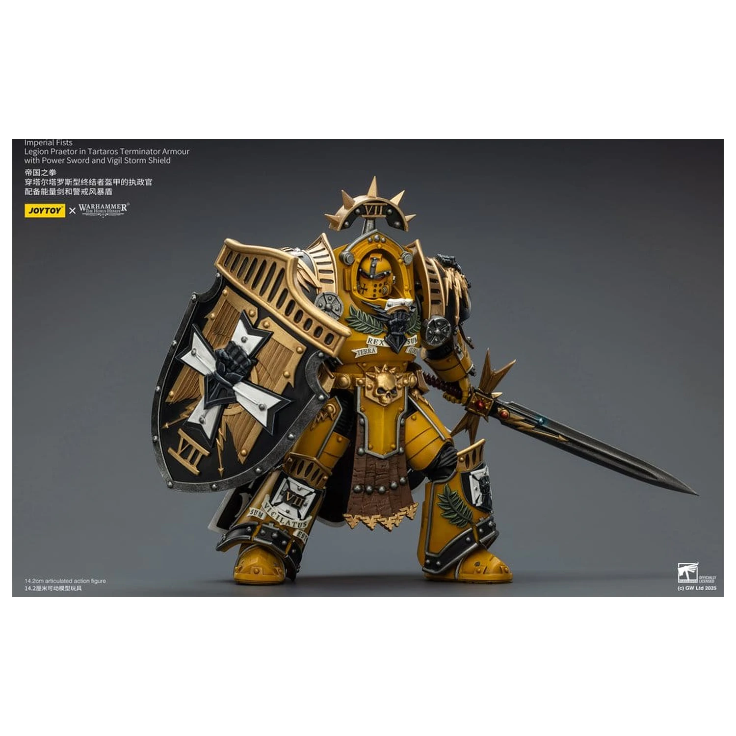 Warhammer Imperial Fists akčná figúrka Legion Praetor v Tartaros Terminator Armour s Power Sword a Vigil Storm Shield 14 cm produktová fotografia