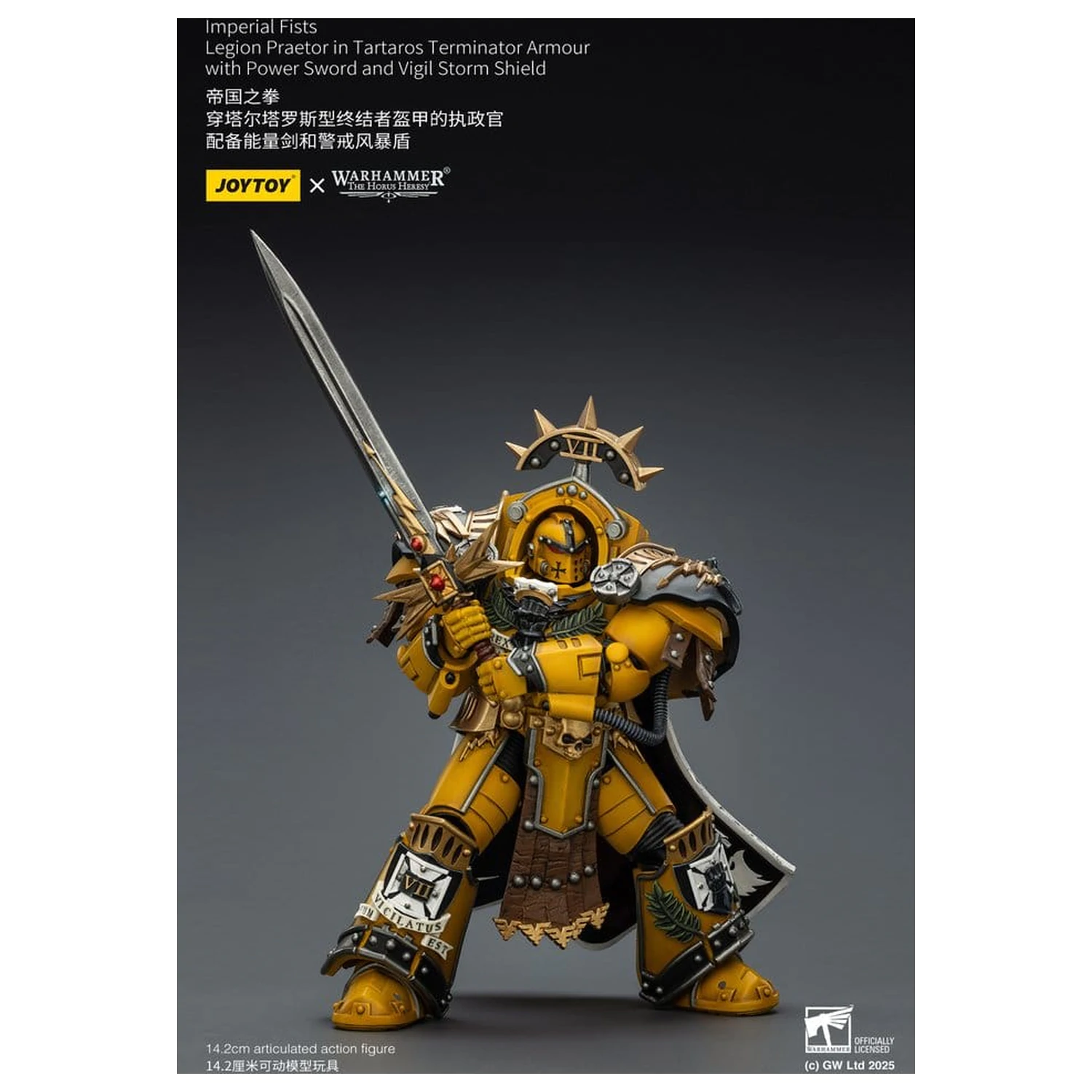 Warhammer Imperial Fists akčná figúrka Legion Praetor v Tartaros Terminator Armour s Power Sword a Vigil Storm Shield 14 cm produktová fotografia