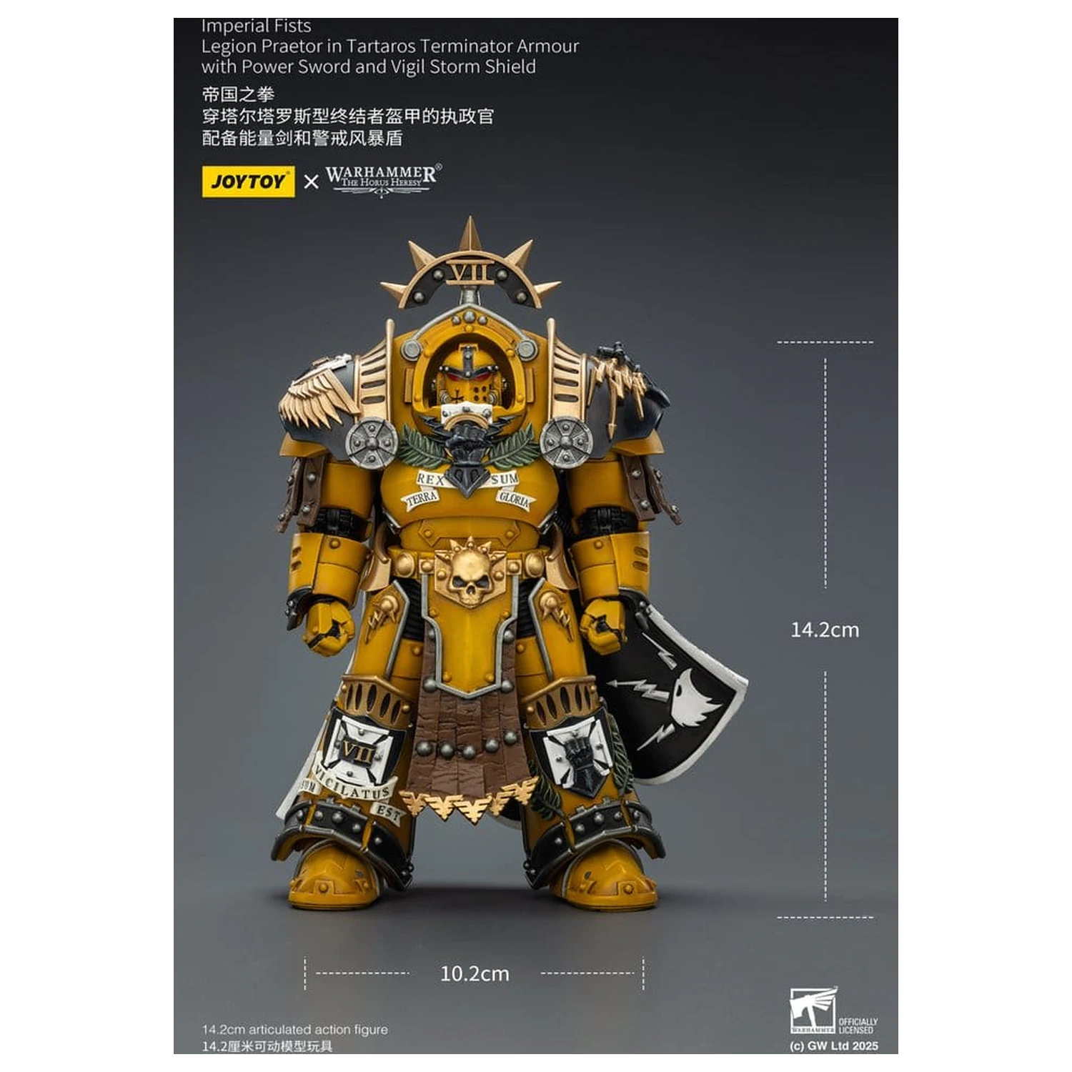 Warhammer Imperial Fists akčná figúrka Legion Praetor v Tartaros Terminator Armour s Power Sword a Vigil Storm Shield 14 cm produktová fotografia
