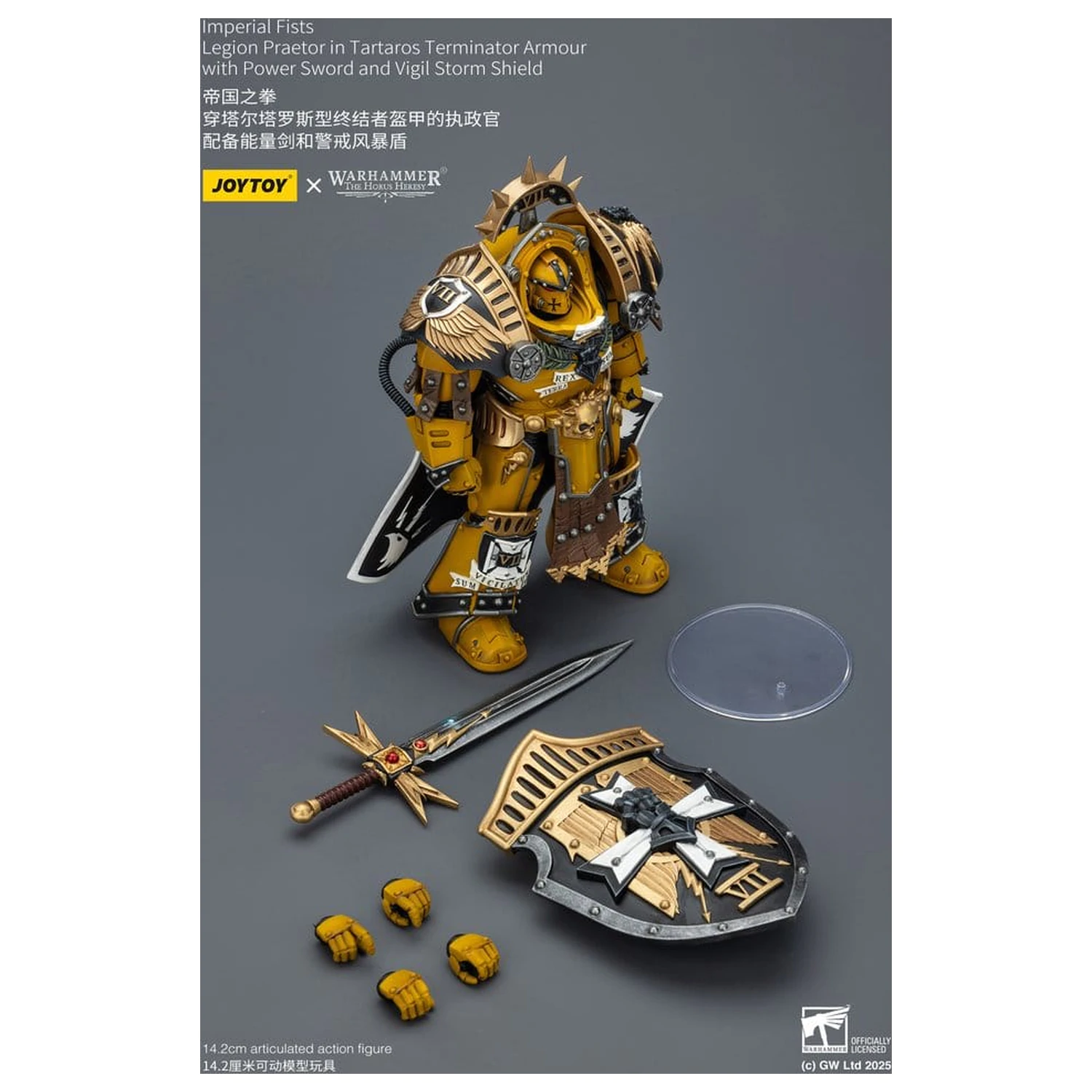 Warhammer Imperial Fists akčná figúrka Legion Praetor v Tartaros Terminator Armour s Power Sword a Vigil Storm Shield 14 cm produktová fotografia