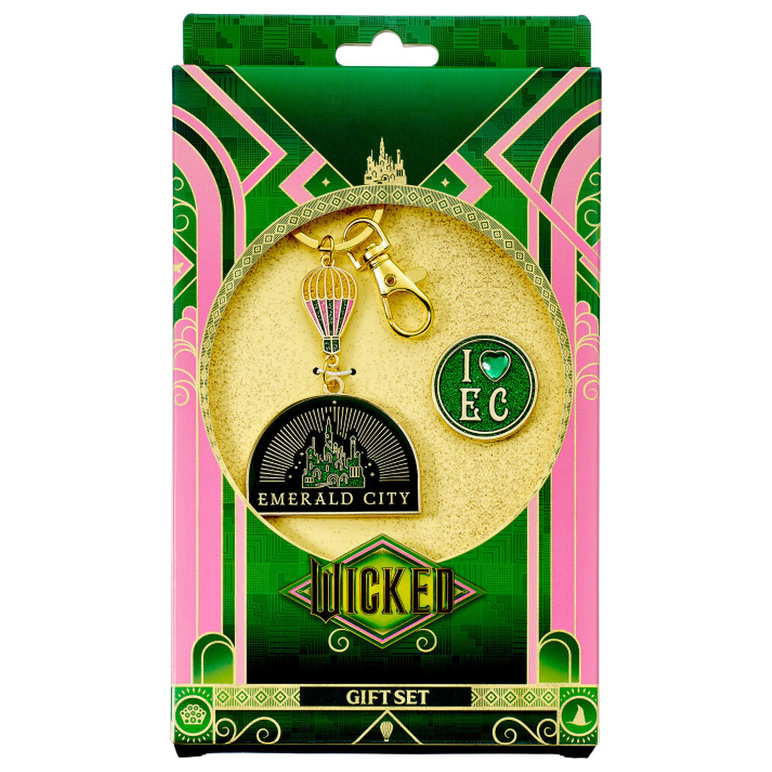 Wicked Emerald City teplovzdušný balónik prívesok na kľúče a odznak do darčekovej sady produktová fotografia