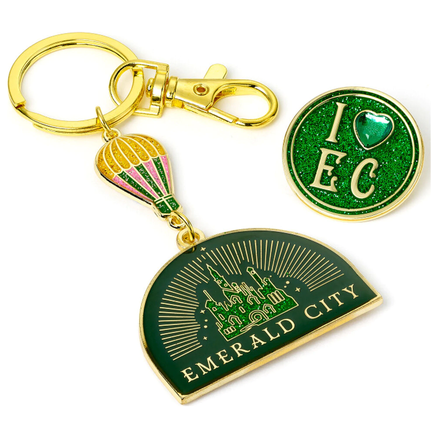 Wicked Emerald City teplovzdušný balónik prívesok na kľúče a odznak do darčekovej sady produktová fotografia