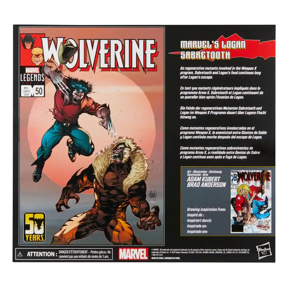 Wolverine 50th Anniversary Marvel Legends Action Figurka 2-Pack Marvel's Logan & Sabretooth 15 cm termékfotó