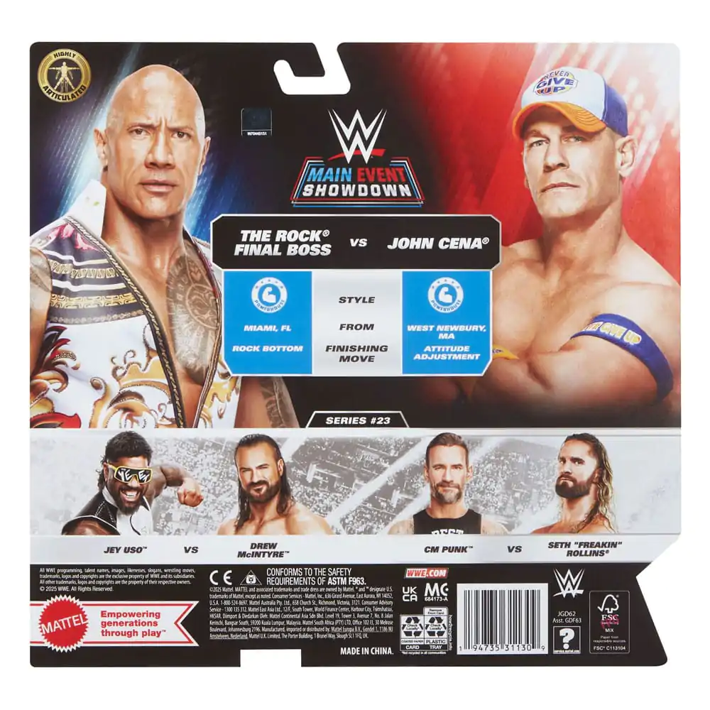 WWE Main Event Showdown akčné figúrky The Rock Final Boss vs John Cena balenie 2 kusov 15 cm produktová fotografia