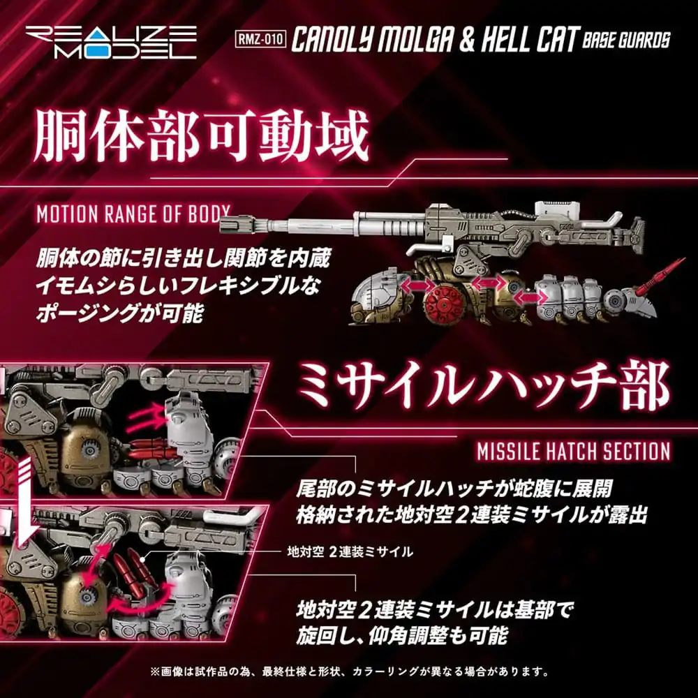 Zoids Plastové modelové stavebnice balenie 2 ks 1/100 RMZ-010 Canoly Molga & Hell Cat Base Guards Sets 20 cm produktová fotografia