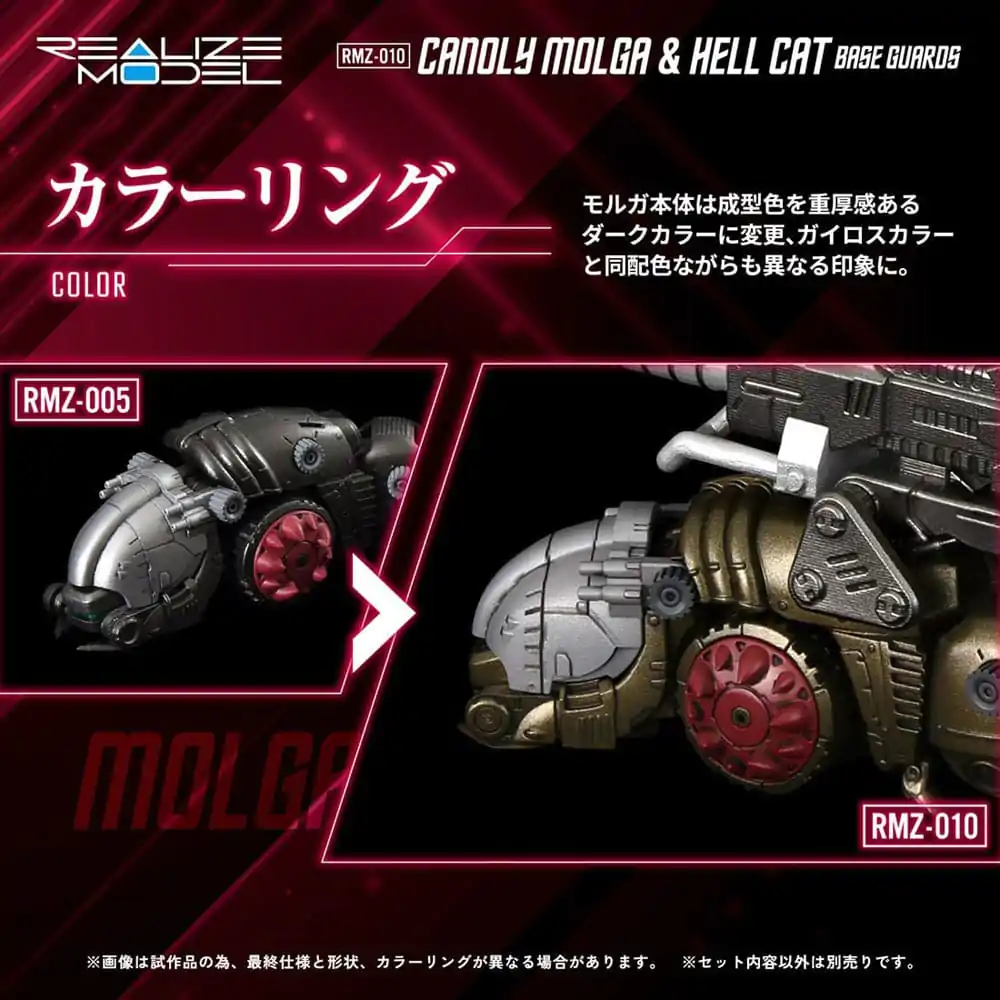 Zoids Plastové modelové stavebnice balenie 2 ks 1/100 RMZ-010 Canoly Molga & Hell Cat Base Guards Sets 20 cm produktová fotografia