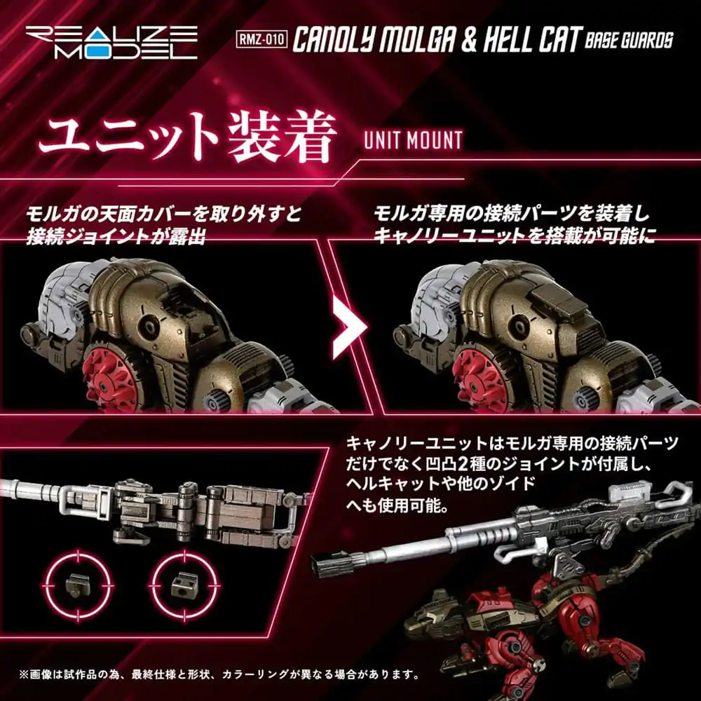Zoids Plastové modelové stavebnice balenie 2 ks 1/100 RMZ-010 Canoly Molga & Hell Cat Base Guards Sets 20 cm produktová fotografia