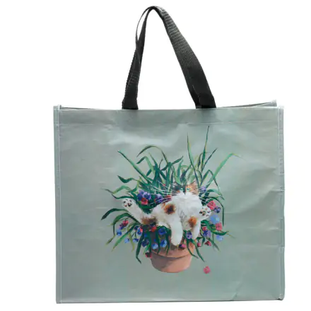 Haskins Cat and Green Flower Bed nákupná taška produktová fotografia