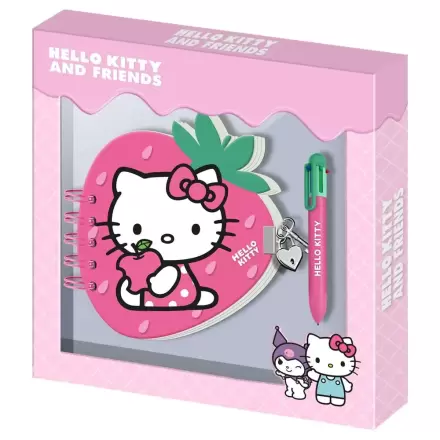 Hello Kitty and Friends jahodový Diár a pero produktová fotografia