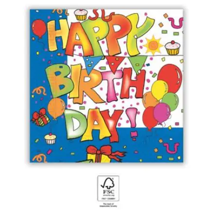 Kokliko Happy Birthday servítky 20 ks 33x33 cm FSC produktová fotografia