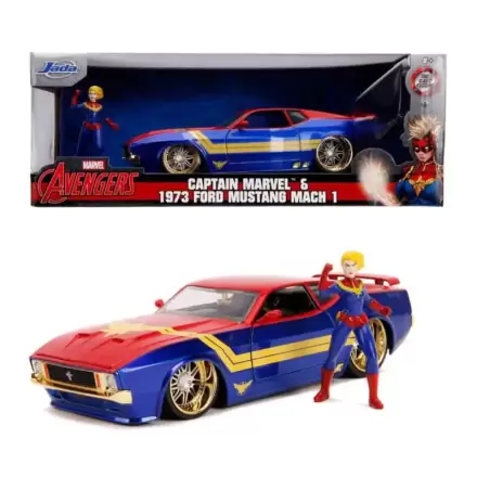 Marvel Hollywood Rides Diecast Model 1/24 1973 Ford Mustang Mach 1 s figúrkou Captain Marvel produktová fotografia
