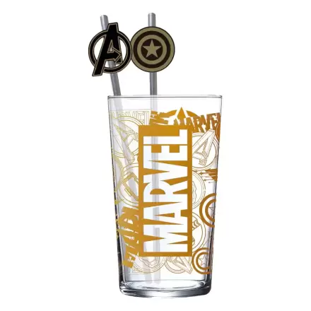 Marvel Sklenený pohár so slamkami Logo a Avengers 485 ml produktová fotografia