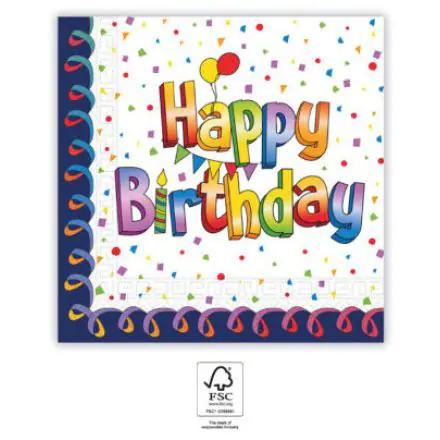 Viacfarebné obrúsky Happy Birthday, 20-kusové, 33x33 cm, FSC produktová fotografia