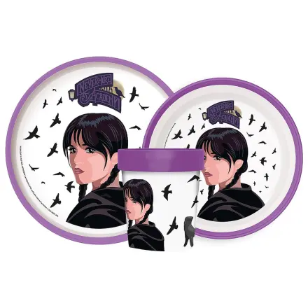 Wednesday Nevermore Academy protišmykový jedálenský set, súprava z mikro plastu produktová fotografia